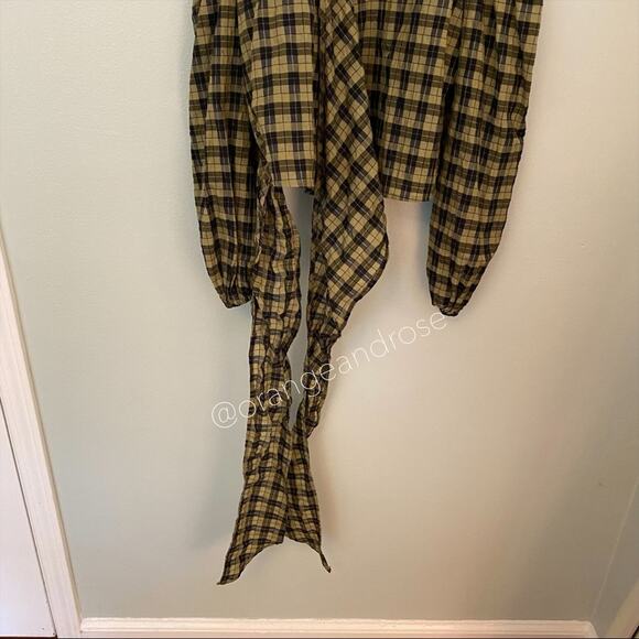 NWT GANNI Green Black Seersucker Wrap Collar Top M - Picture 9 of 14